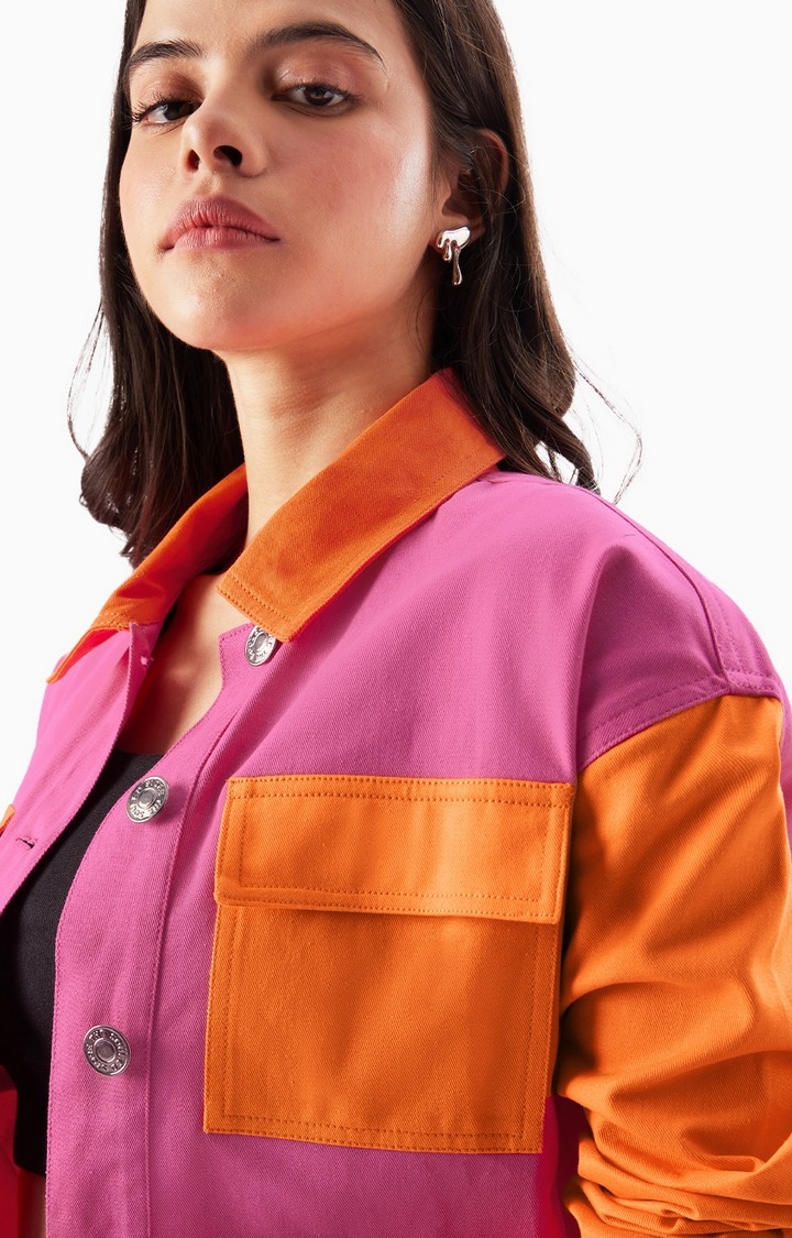 Women's Solids: Pink, Orange (Colourblock) Women's Shackets