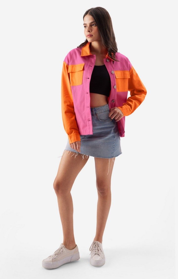 Women's Solids: Pink, Orange (Colourblock) Women's Shackets