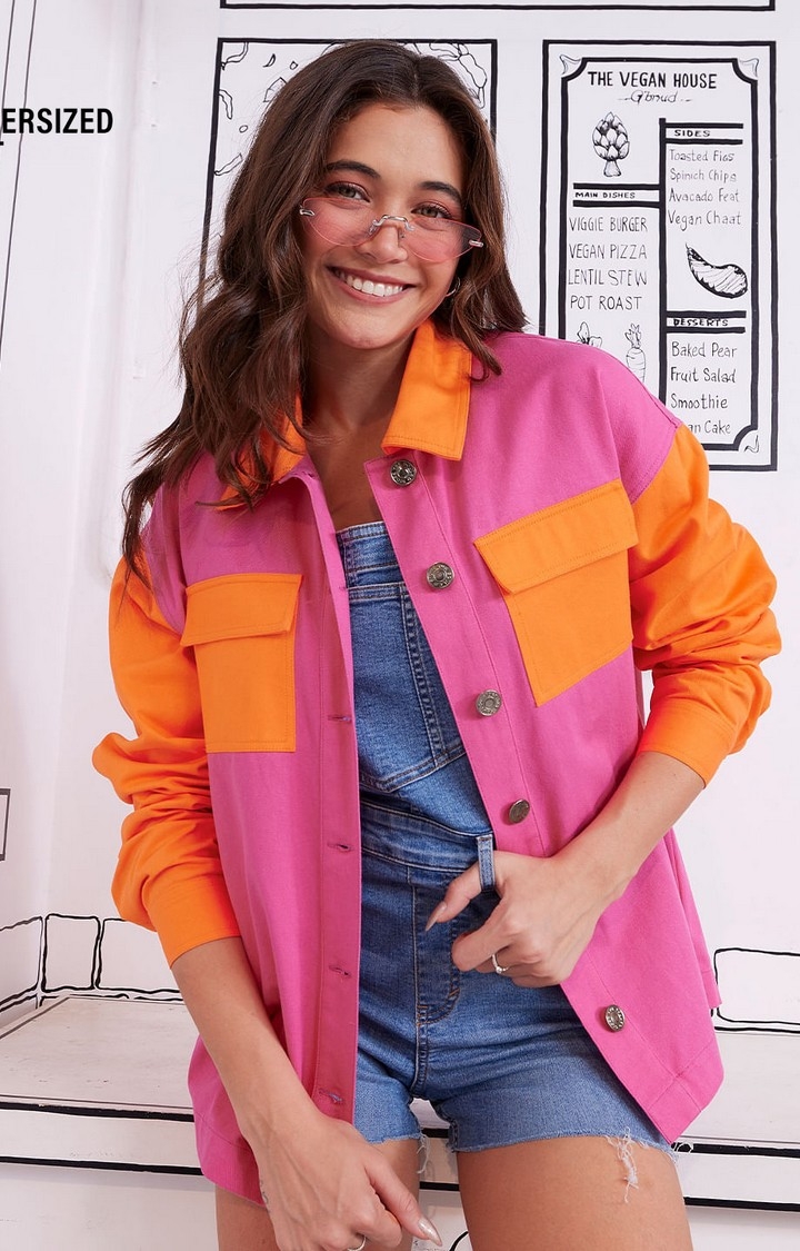 The Souled Store | Women's Solids: Pink, Orange (Colourblock) Women's Shackets