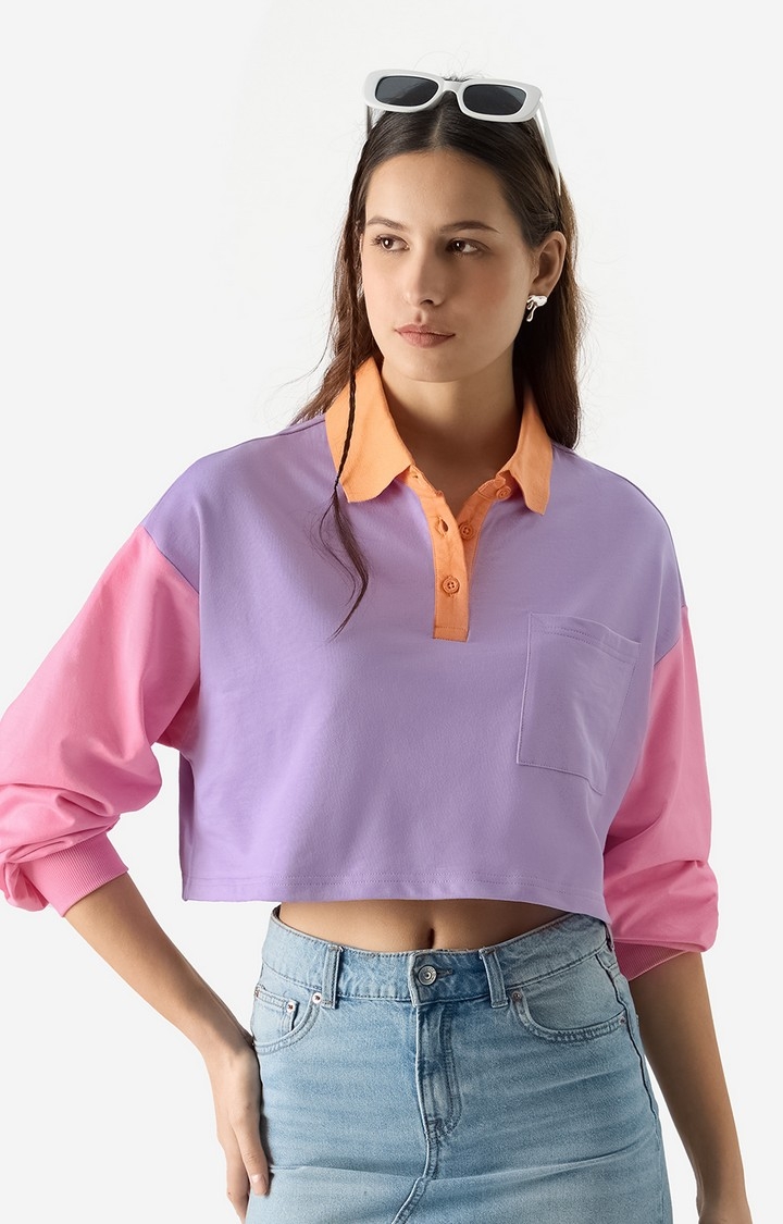 The Souled Store | Women's Solids: Lavender & Pink Colourblock Women's Full Sleeves Tops