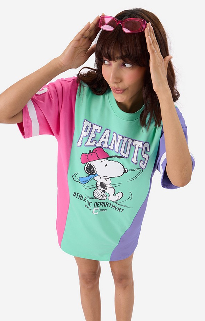 The Souled Store | Women's  Peanuts Athletic Department  Oversized T-Shirt Dress