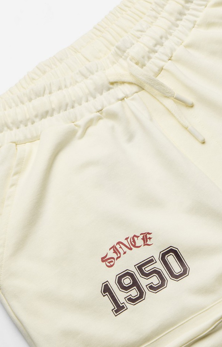 Men's Off White Cotton Printed Cargos