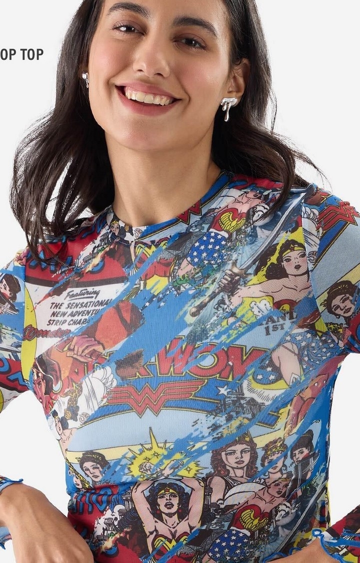 Women's Mesh Top: Wonder Woman Comic Pattern Women's Cropped Tops