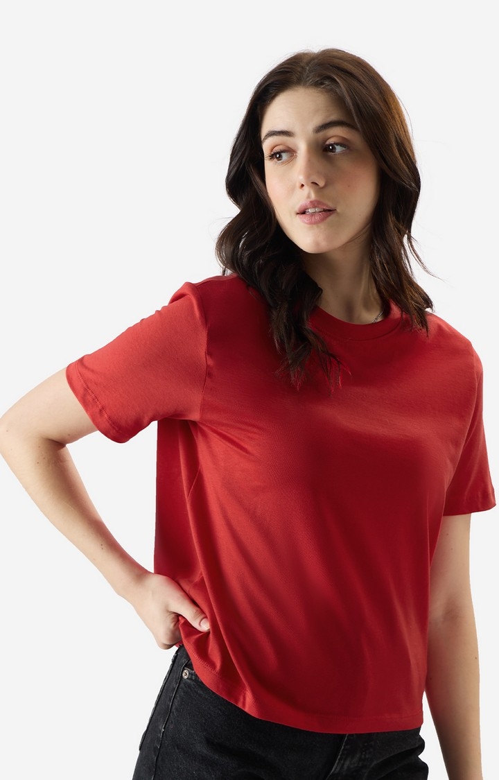 The Souled Store | Women's Solid: Red Women's T-Shirt