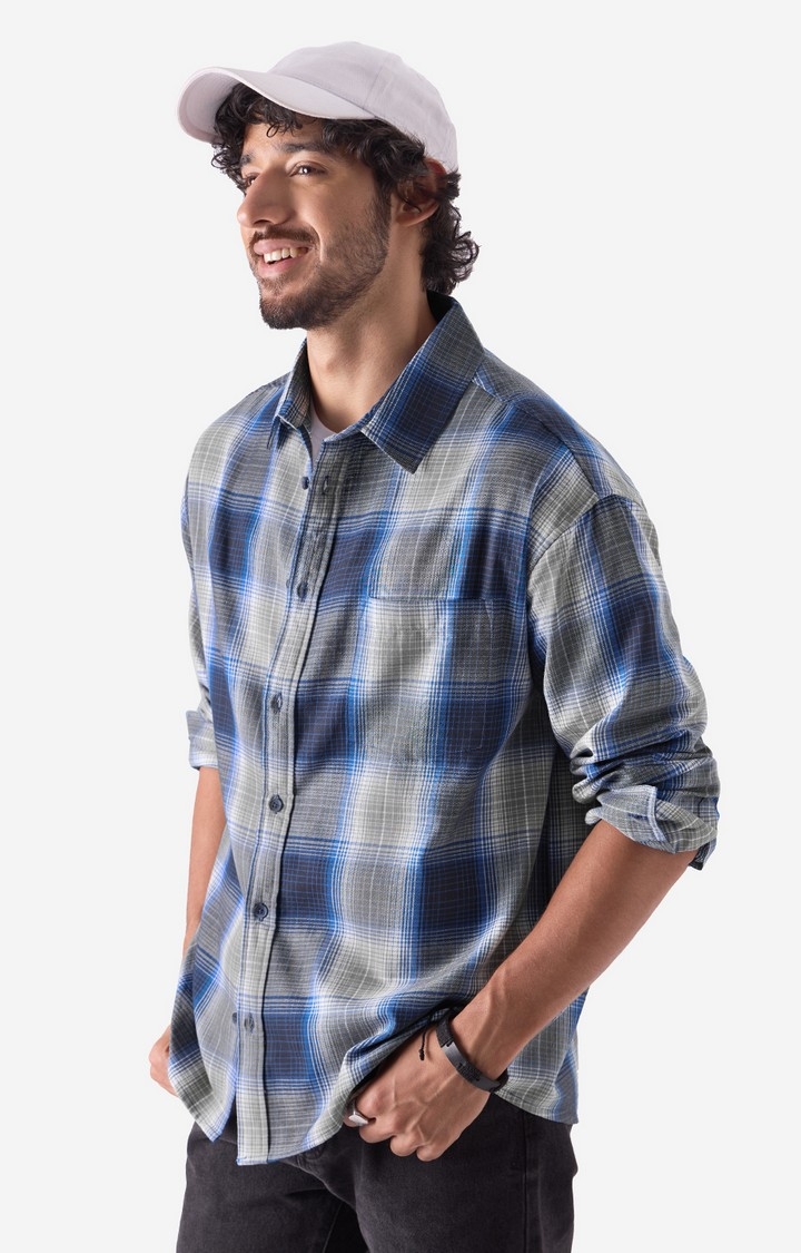 Men's Plaid: Blue & White Men's Relaxed Shirts