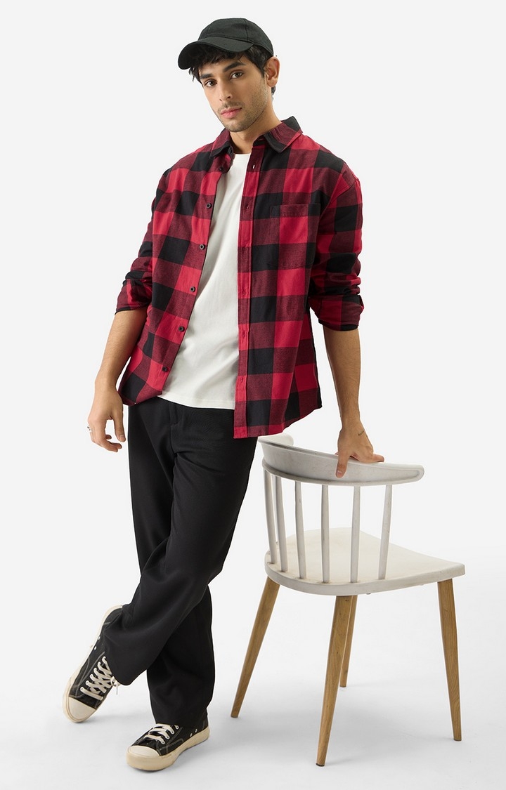Men's Plaid: Retro Red Men's Relaxed Shirts