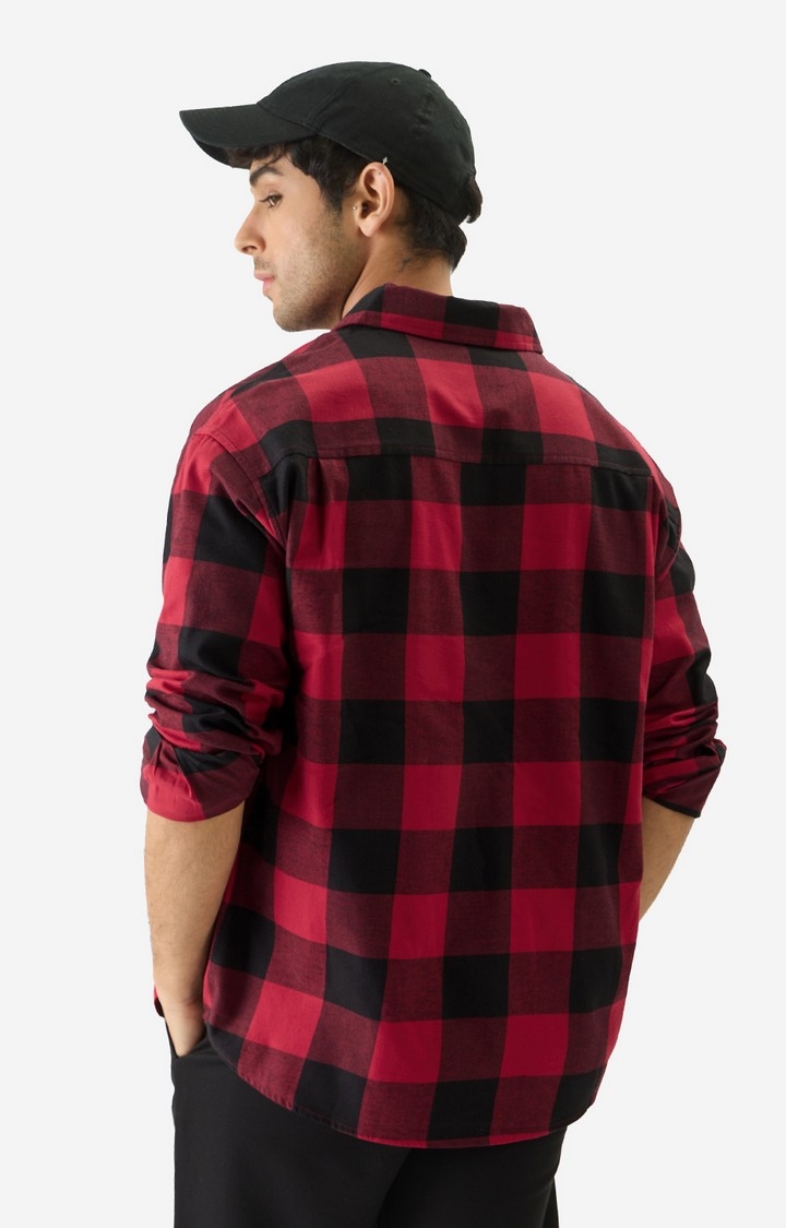 Men's Plaid: Retro Red Men's Relaxed Shirts