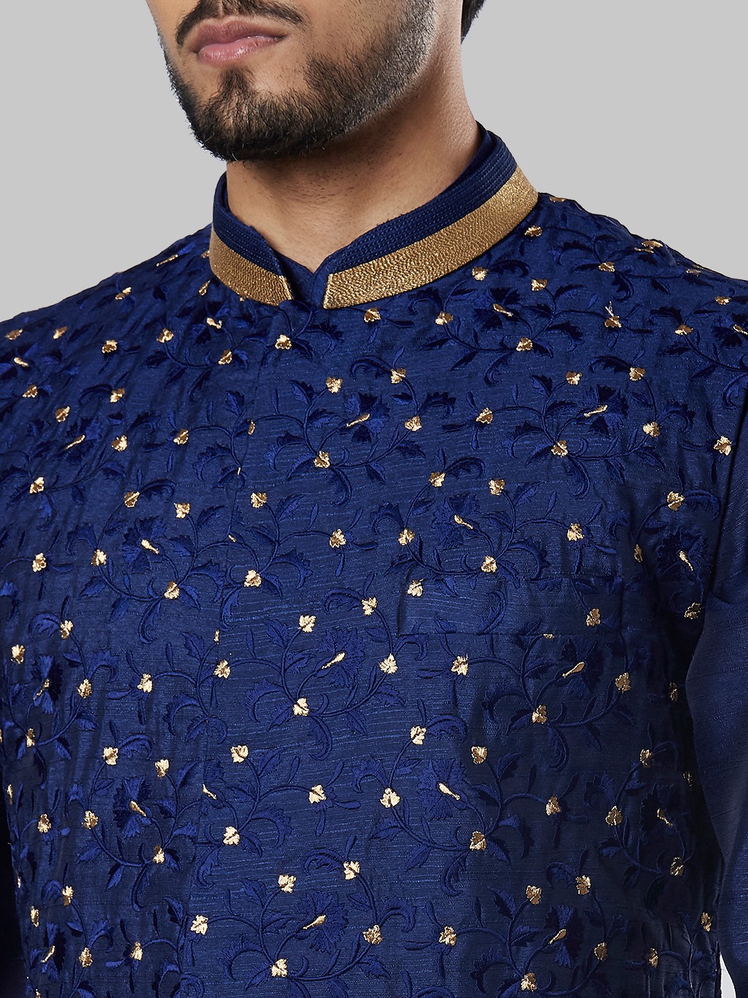 Ethnix By Raymond Fancy Blue Kurta With Bundi And Churidar