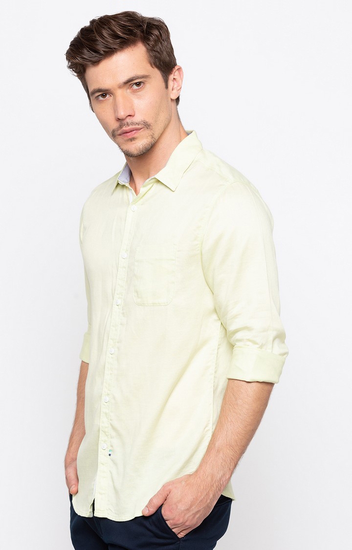 spykar | Men's Yellow Cotton Solid Casual Shirts 2