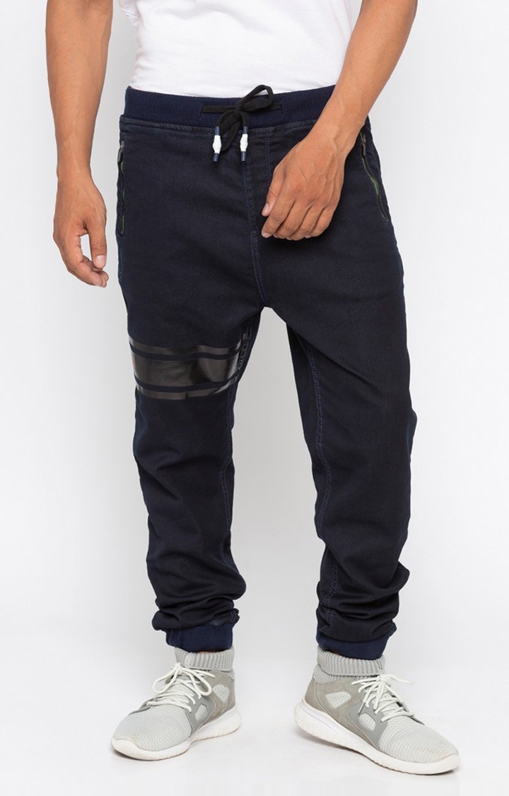 Spykar | Men's Blue Cotton Solid Joggers Jeans 0