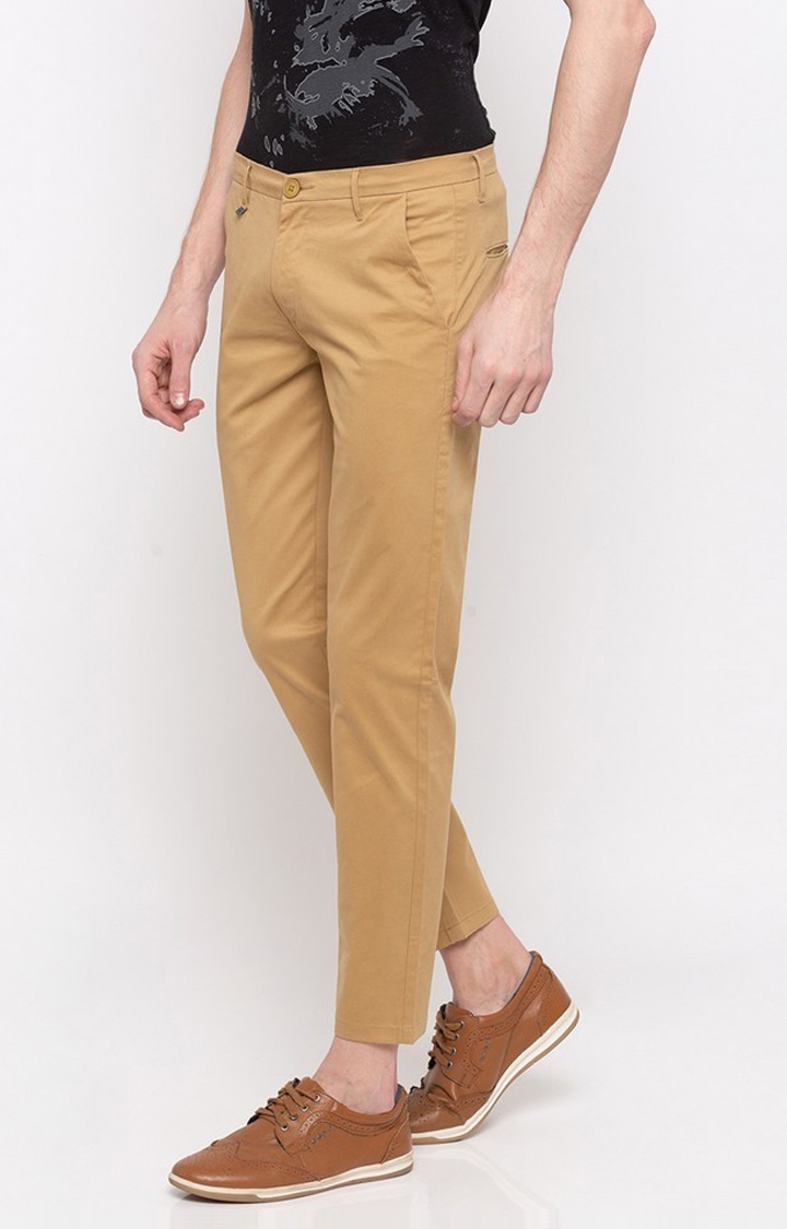 spykar | Men's Brown Cotton Solid Tapered Chinos 2