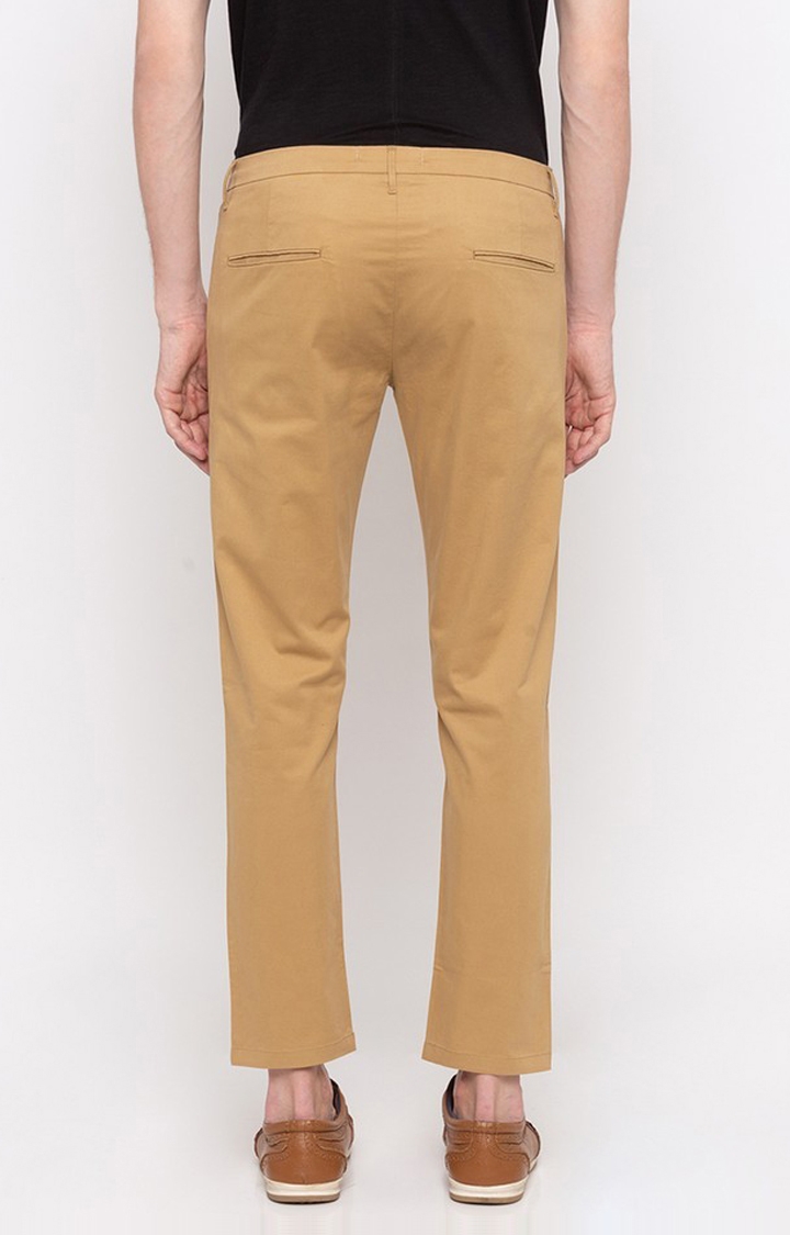 spykar | Men's Brown Cotton Solid Tapered Chinos 3