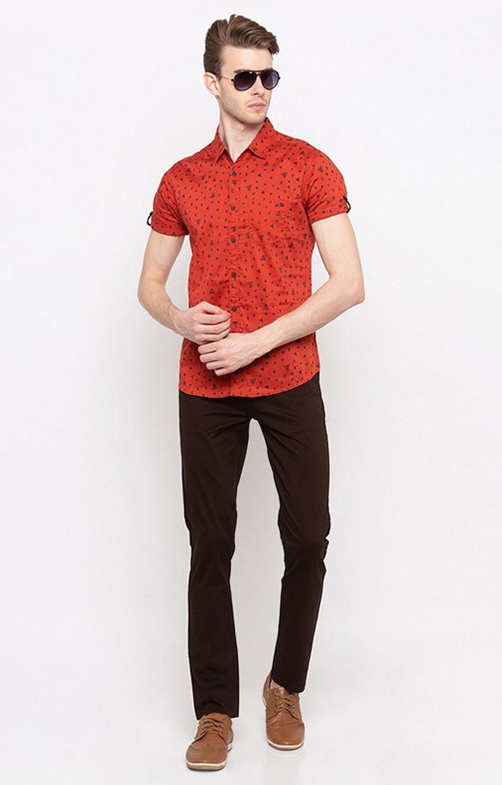 Men's Brown Cotton Solid Trousers
