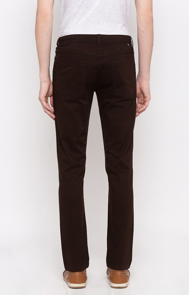 Men's Brown Cotton Solid Trousers