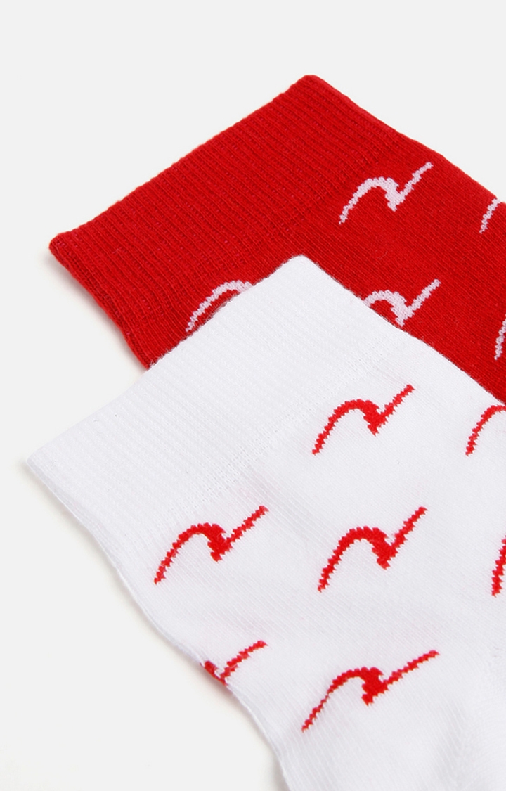 spykar | Spykar White & Red Printed Ankle Length Socks - Pair Of 2 5