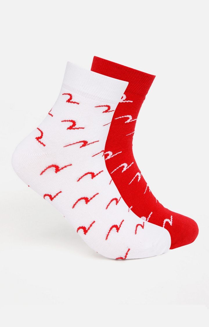 spykar | Spykar White & Red Printed Ankle Length Socks - Pair Of 2 0