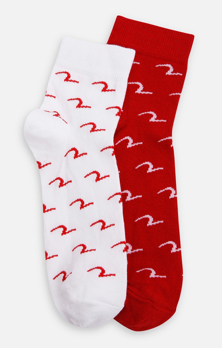 spykar | Spykar White & Red Printed Ankle Length Socks - Pair Of 2 3