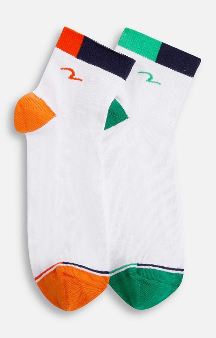 Spykar | Spykar Green & Orange Solid Ankle Length Socks - Pair Of 2 3