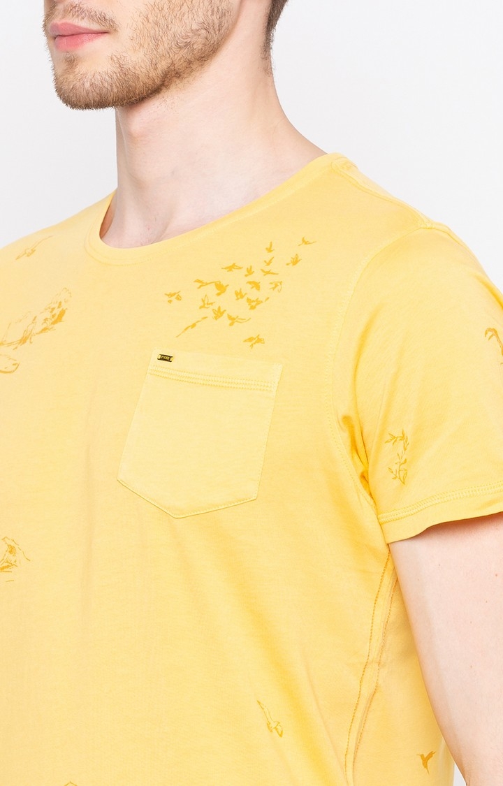 spykar | Spykar Mustard Printed Slim Fit T-Shirt 4