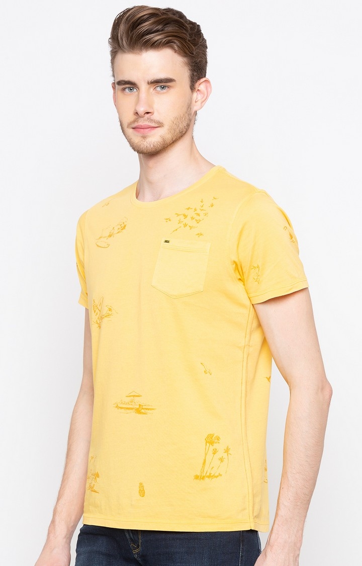 spykar | Spykar Mustard Printed Slim Fit T-Shirt 2