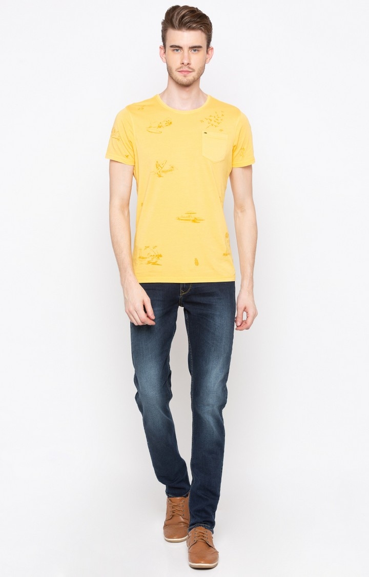 spykar | Spykar Mustard Printed Slim Fit T-Shirt 1