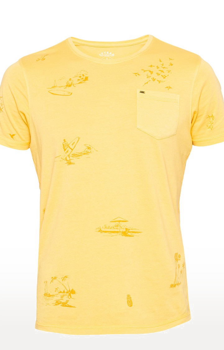 spykar | Spykar Mustard Printed Slim Fit T-Shirt 5