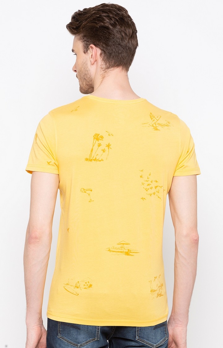 spykar | Spykar Mustard Printed Slim Fit T-Shirt 3