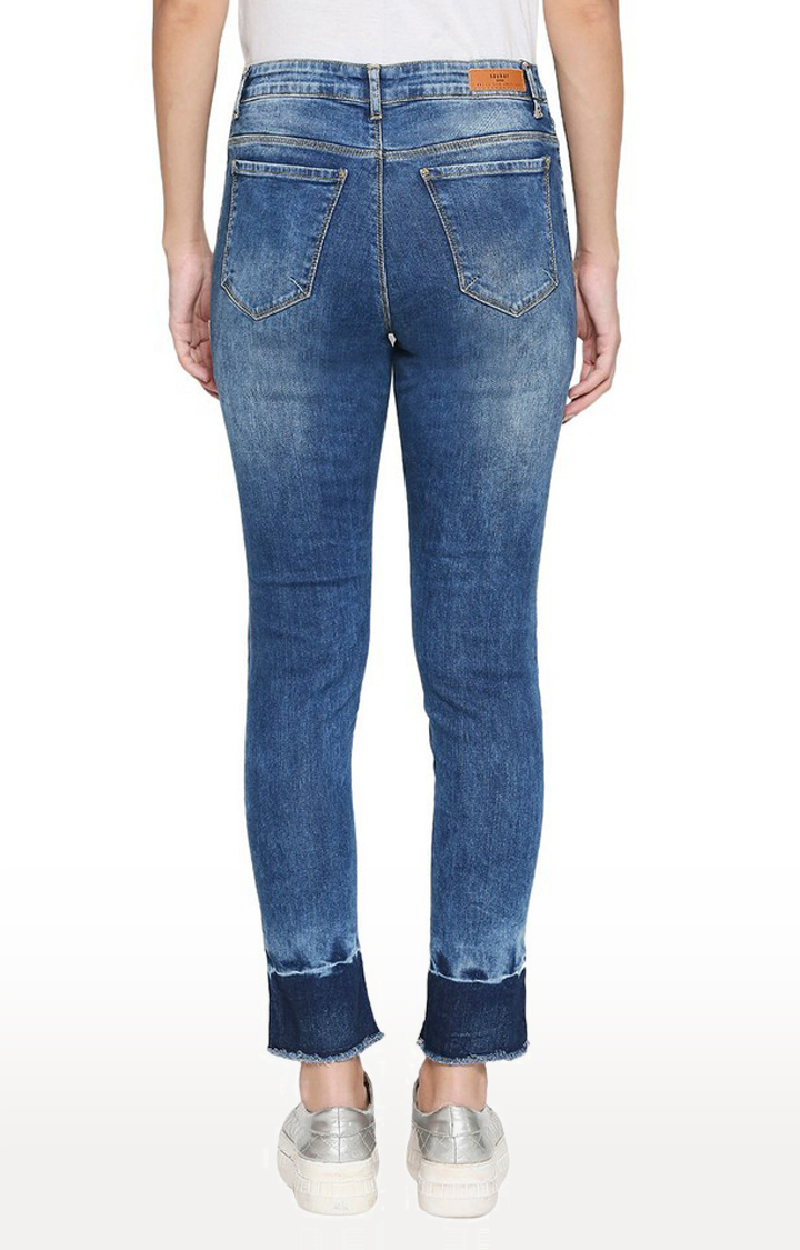 Women's Blue Cotton Solid Bootcut Jeans
