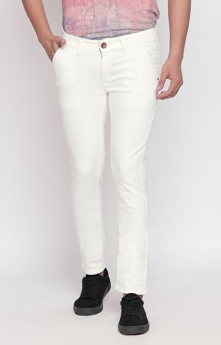 spykar | Men's White Cotton Solid Slim Jeans 0