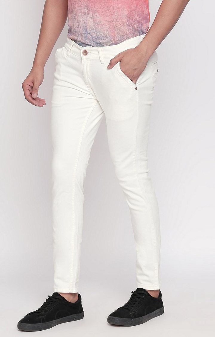 spykar | Men's White Cotton Solid Slim Jeans 2