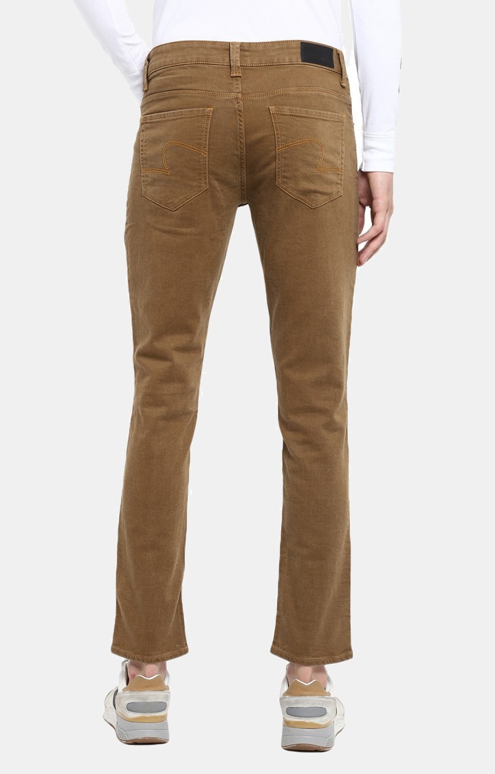 spykar | Men's Brown Cotton Solid Straight Jeans 3