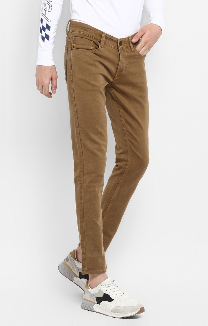 spykar | Men's Brown Cotton Solid Straight Jeans 0
