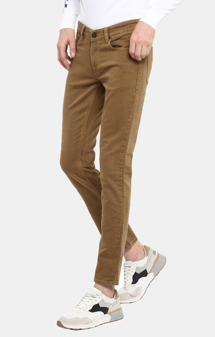 spykar | Men's Brown Cotton Solid Straight Jeans 2