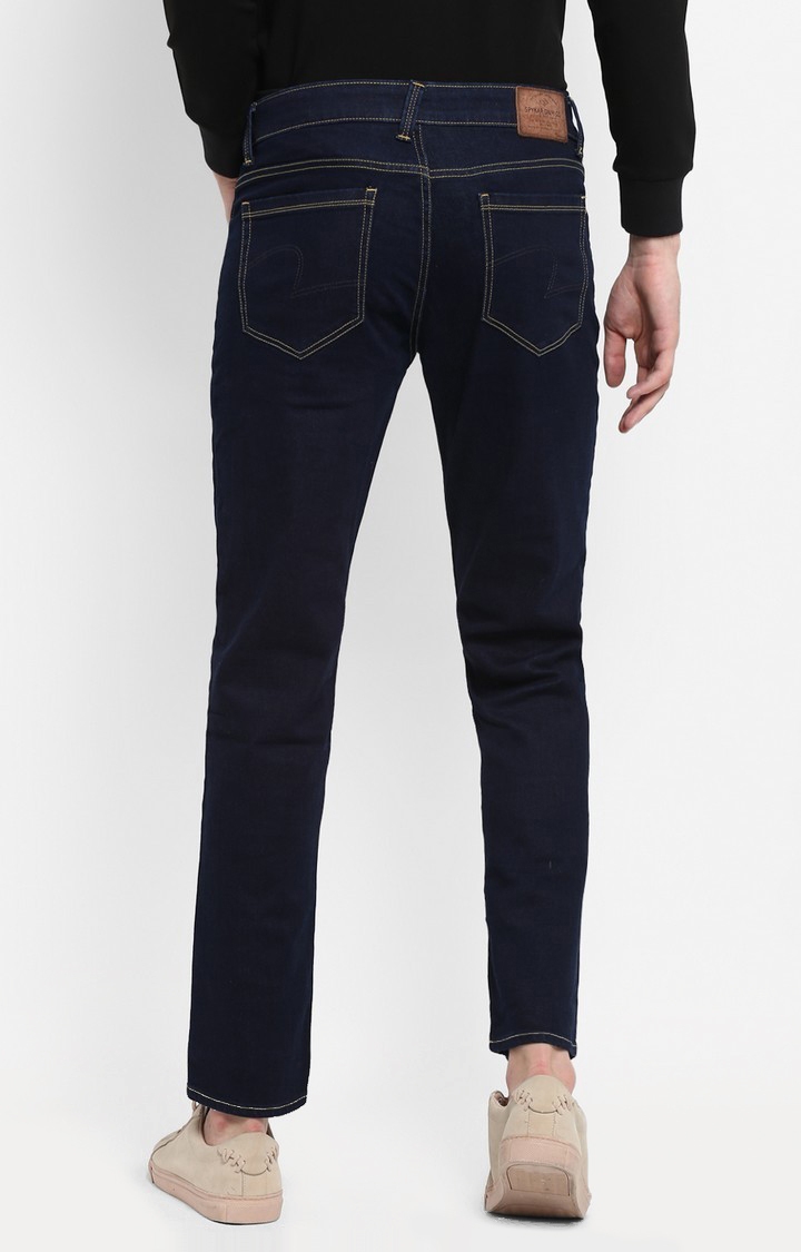 spykar | Men's Blue Cotton Solid Tapered Jeans 2