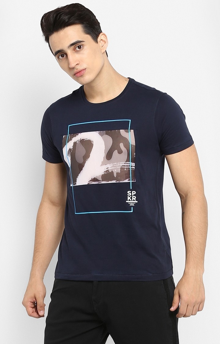 spykar | Spykar Navy Blue Printed Slim Fit T-Shirt 2