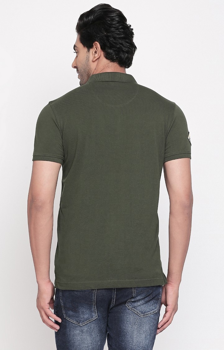 spykar | spykar Olive Printed Slim Fit Polo T-Shirt 2