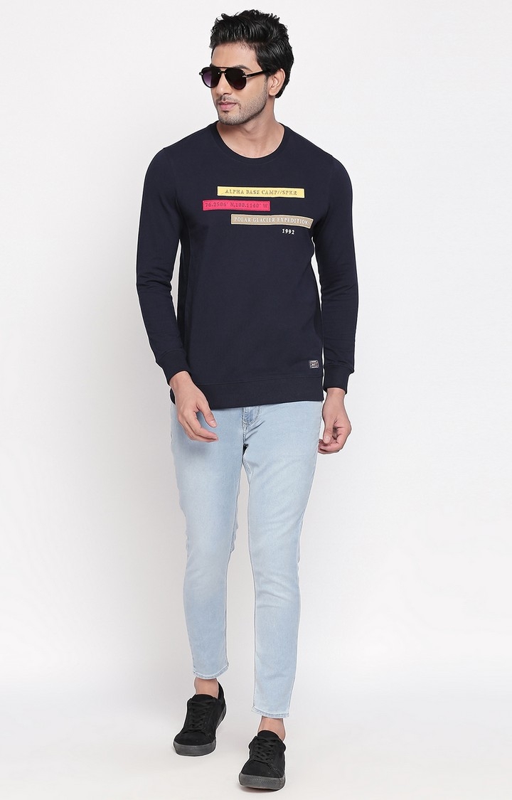spykar | Spykar Navy Blue Printed Slim Fit T-Shirt 3