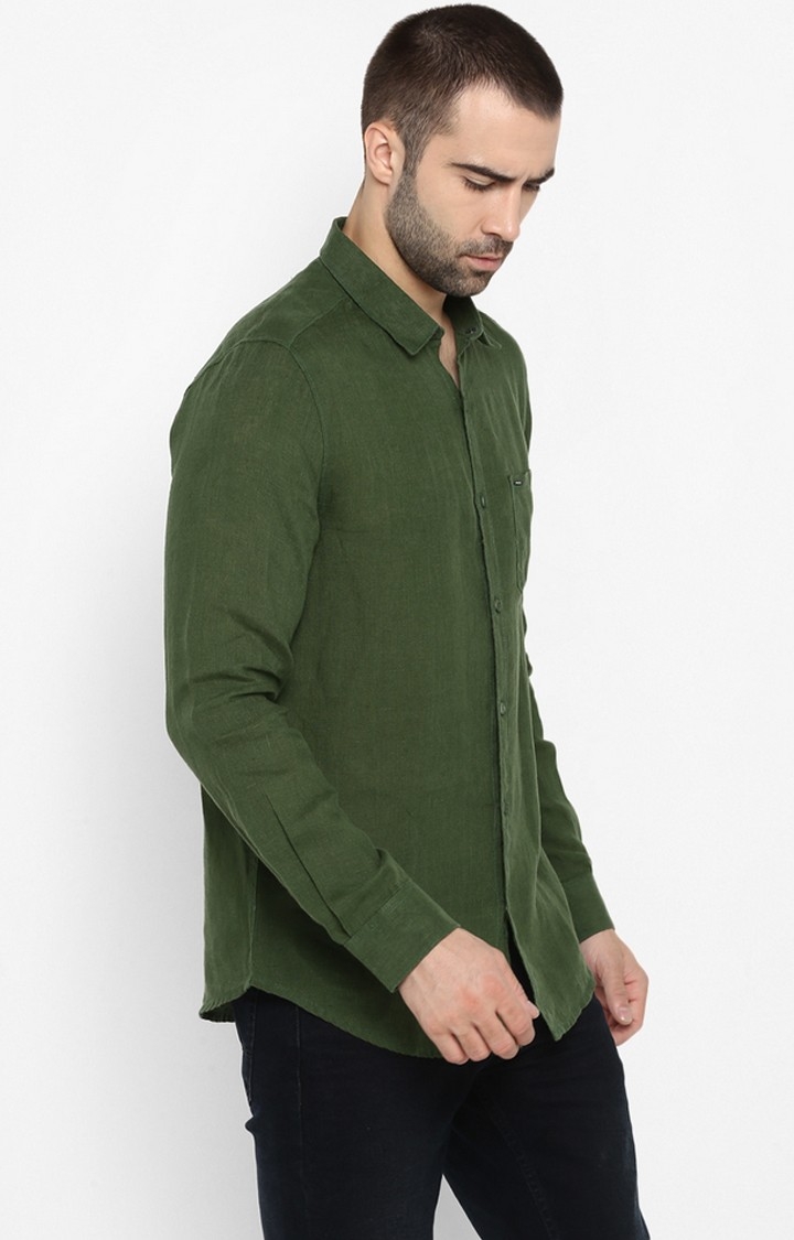 spykar | Men's Green Linen Solid Casual Shirts 2