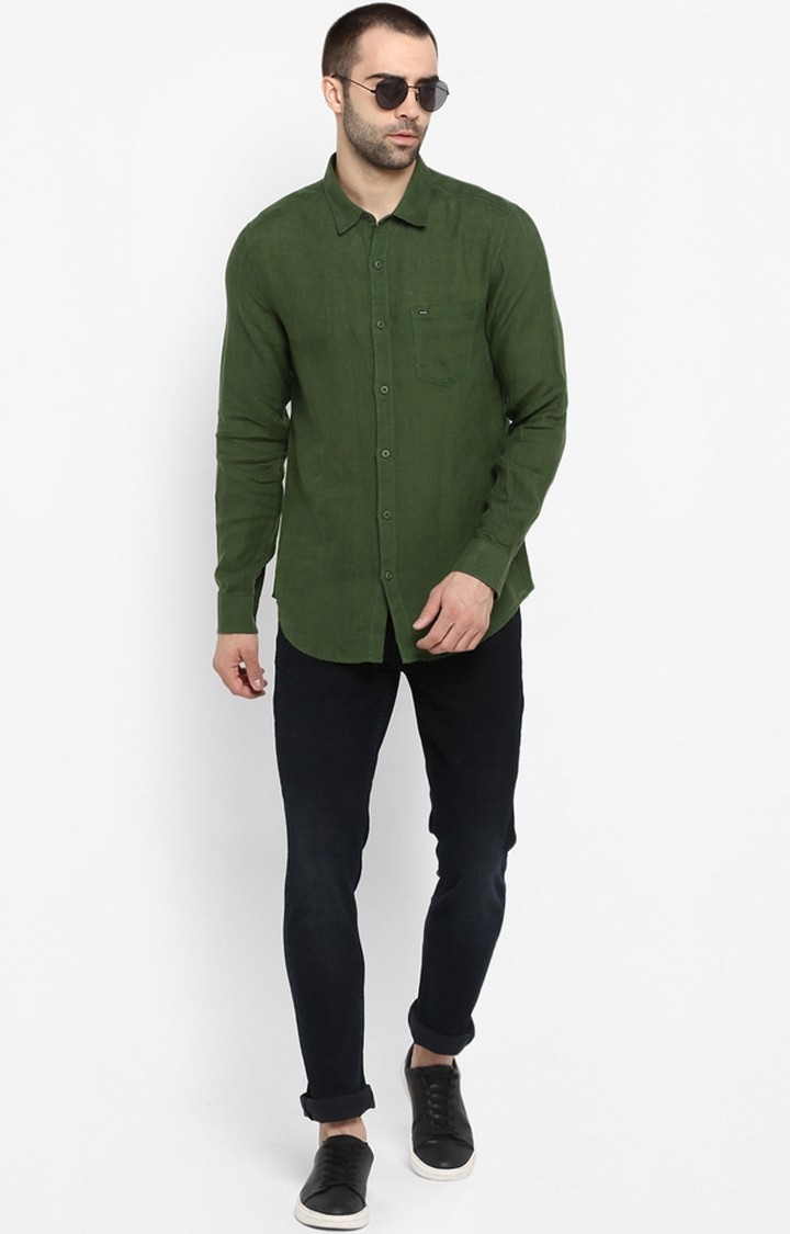 spykar | Men's Green Linen Solid Casual Shirts 1