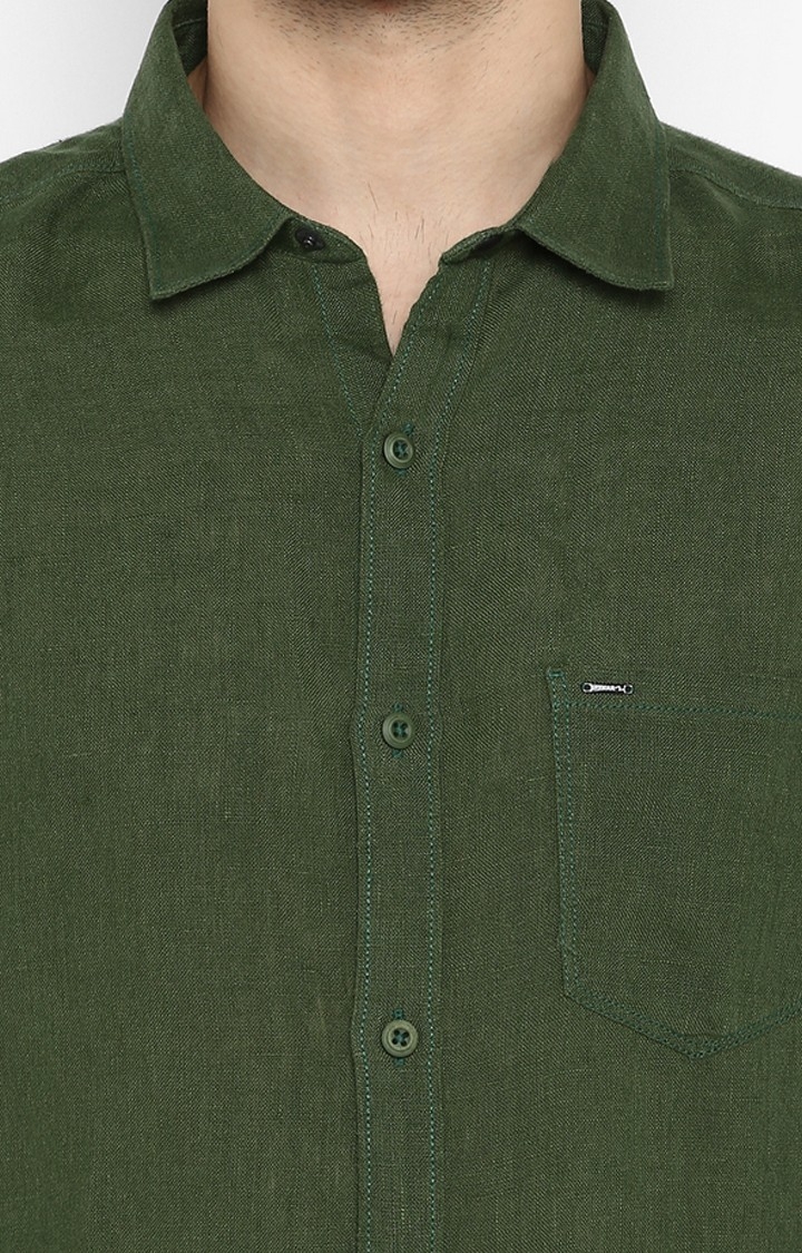 spykar | Men's Green Linen Solid Casual Shirts 4