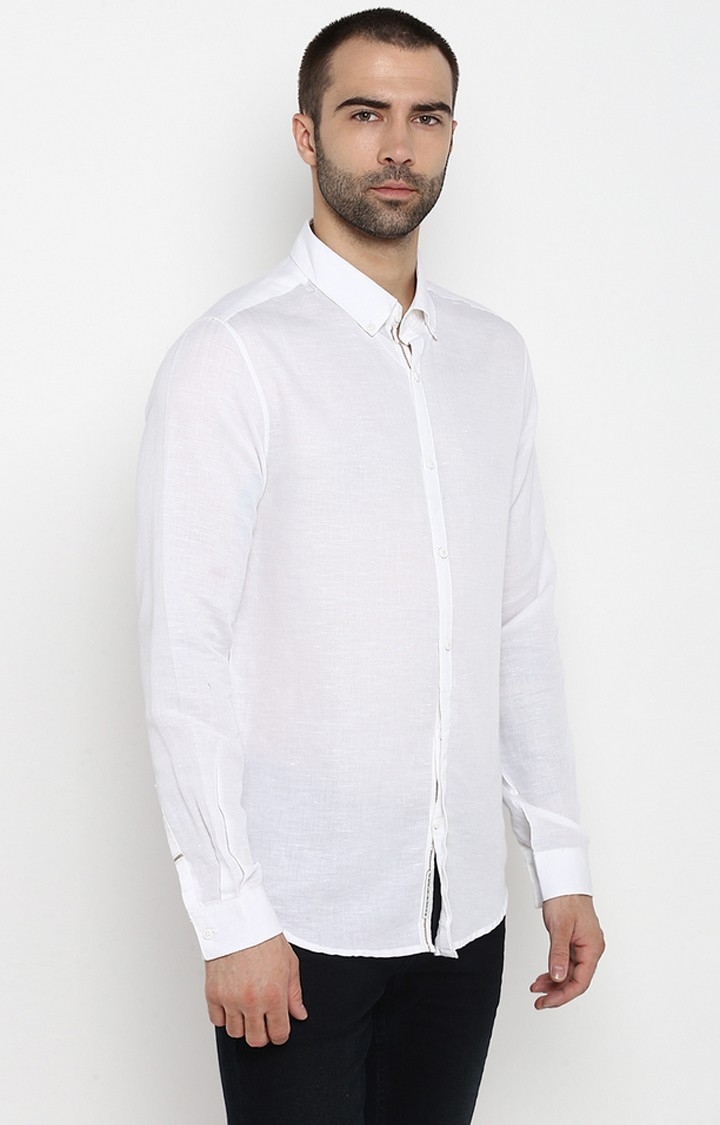 spykar | Men's White Linen Solid Casual Shirts 2