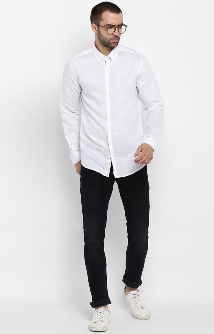 spykar | Men's White Linen Solid Casual Shirts 1