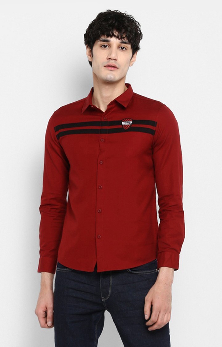 spykar | Men's Red Cotton Striped Casual Shirts 0