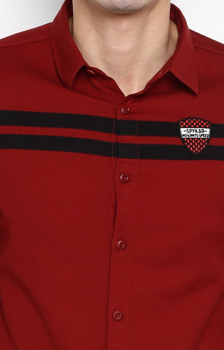spykar | Men's Red Cotton Striped Casual Shirts 4