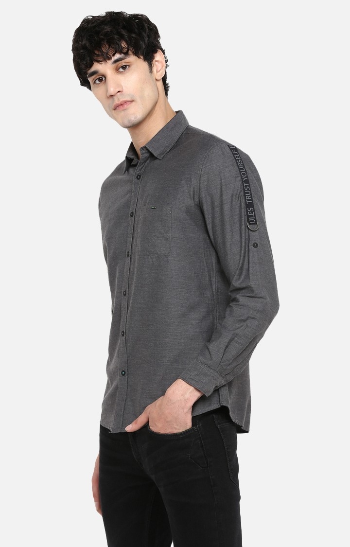spykar | Men's Grey Cotton Solid Casual Shirts 2