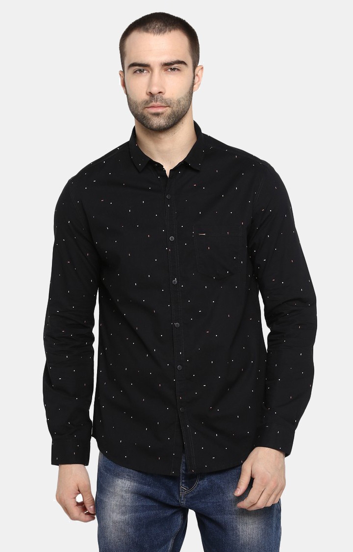 spykar | Men's Black Cotton Printed Casual Shirts 0