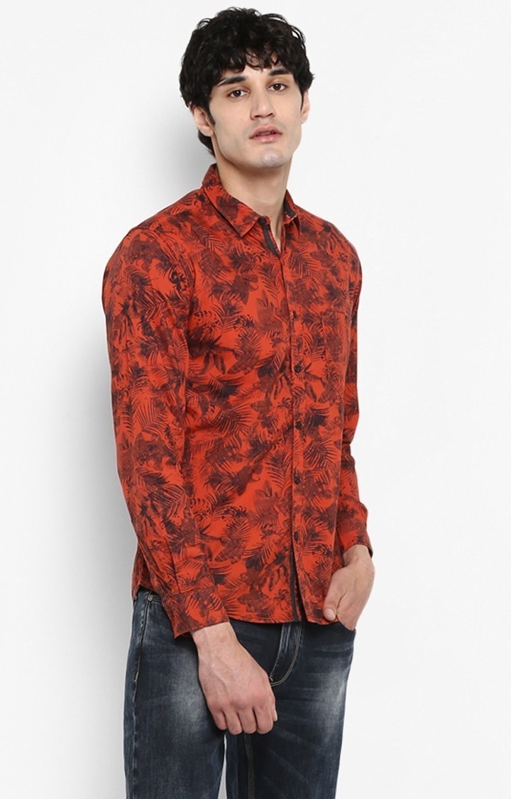 spykar | Men's Orange Cotton Printed Casual Shirts 2