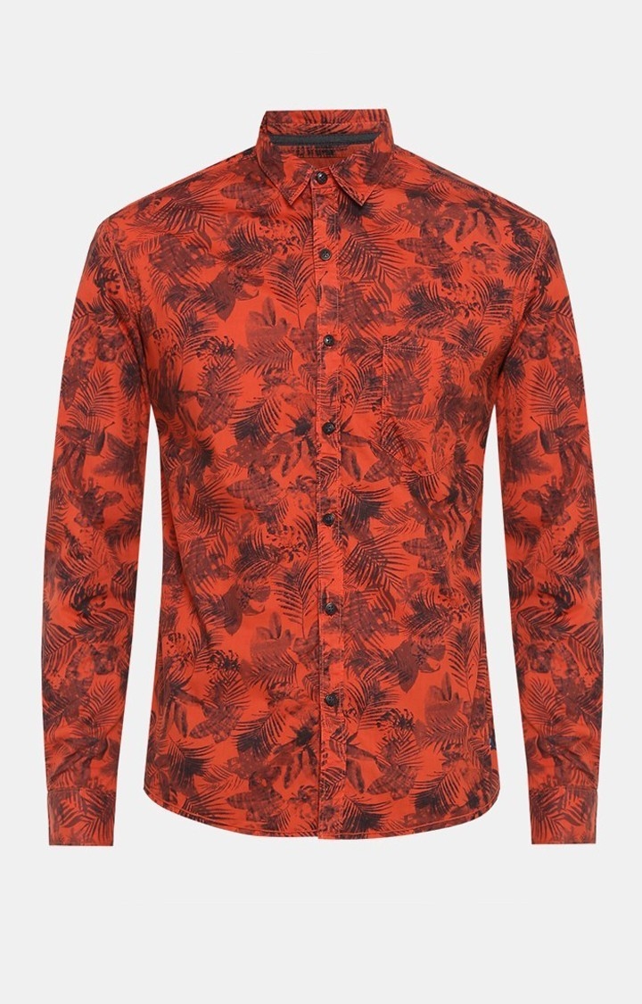 spykar | Men's Orange Cotton Printed Casual Shirts 4