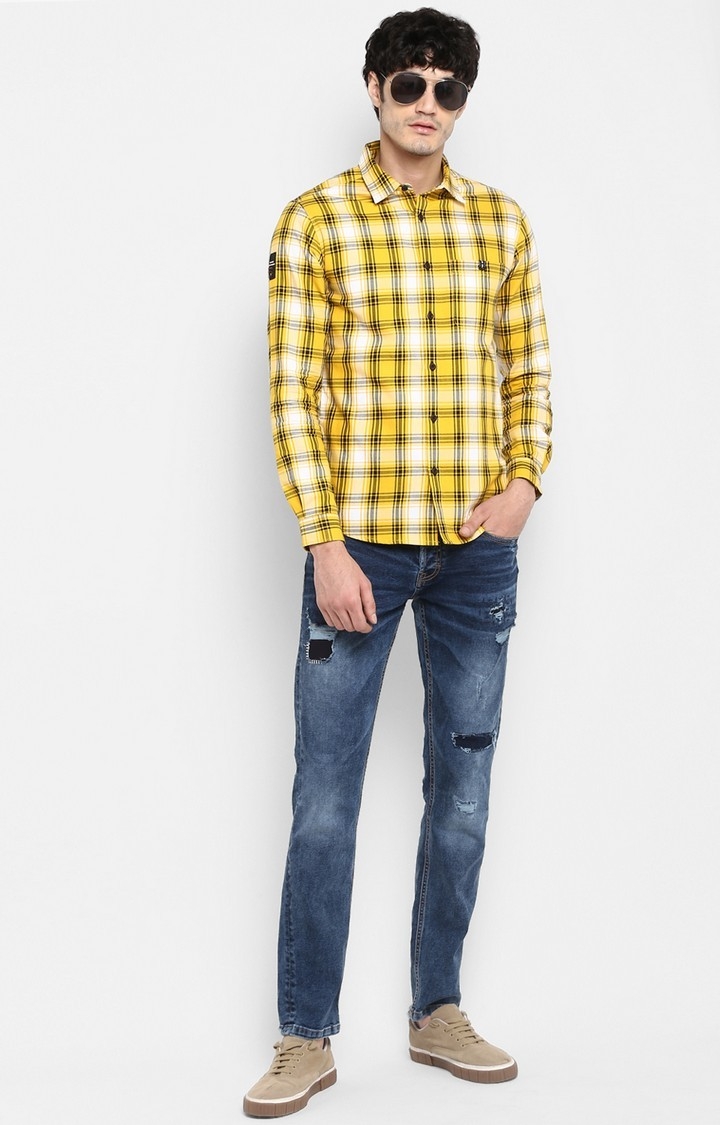 spykar | Men's Yellow Cotton Checked Casual Shirts 1