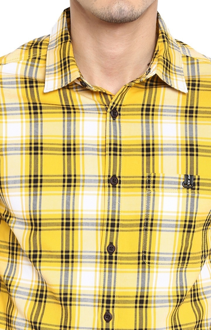 spykar | Men's Yellow Cotton Checked Casual Shirts 3